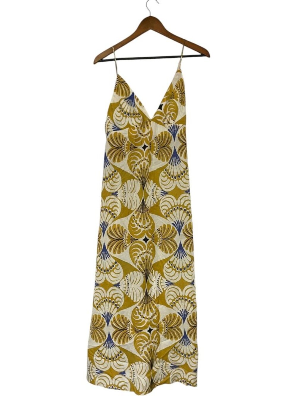 Zara Womens Dress Midi Sundress S Yellow Abstract V-Neck ZW Collection NWOT